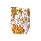 Personalised Orange Retro Flowers 12oz Wine Tumbler / Travel Mug Personalised Wine Tumbler / Travel Mug Printed Offshore Retro