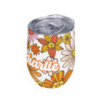 Personalised Orange Retro Flowers 12oz Wine Tumbler / Travel Mug Personalised Wine Tumbler / Travel Mug Printed Offshore Retro