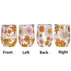 Personalised Orange Retro Flowers 12oz Wine Tumbler / Travel Mug Personalised Wine Tumbler / Travel Mug Printed Offshore Retro