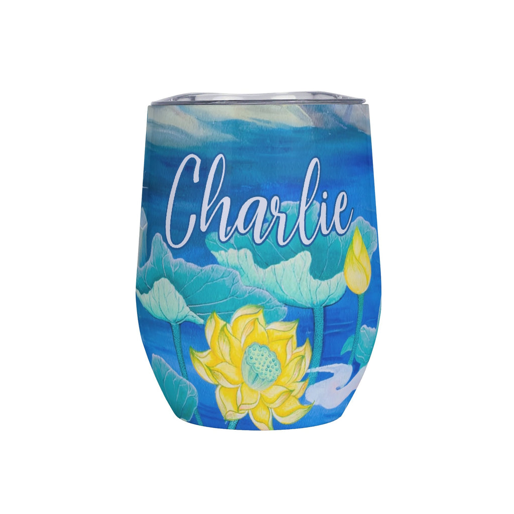 Personalised Water Flowers 12oz Wine Tumbler / Travel Mug Default Title Personalised Wine Tumbler / Travel Mug Plants Printed Offshore