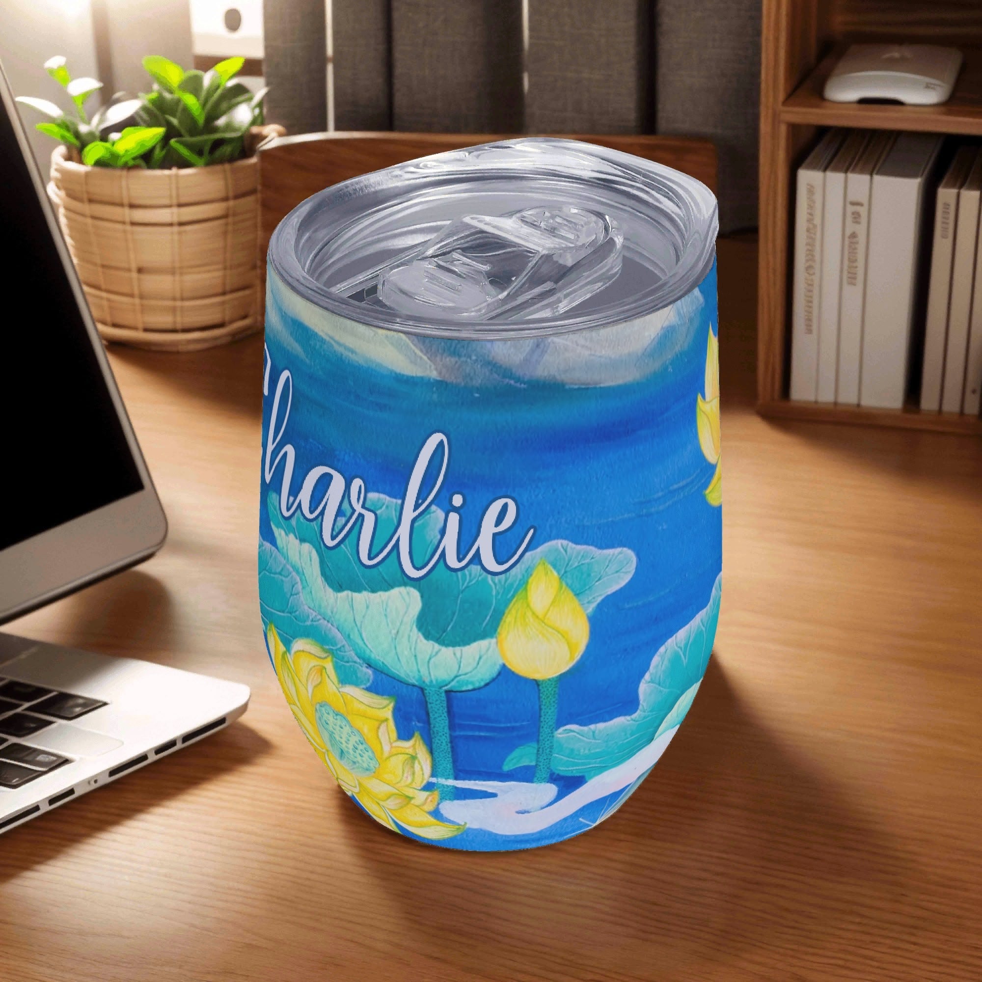 Personalised Water Flowers 12oz Wine Tumbler / Travel Mug Personalised Wine Tumbler / Travel Mug Plants Printed Offshore