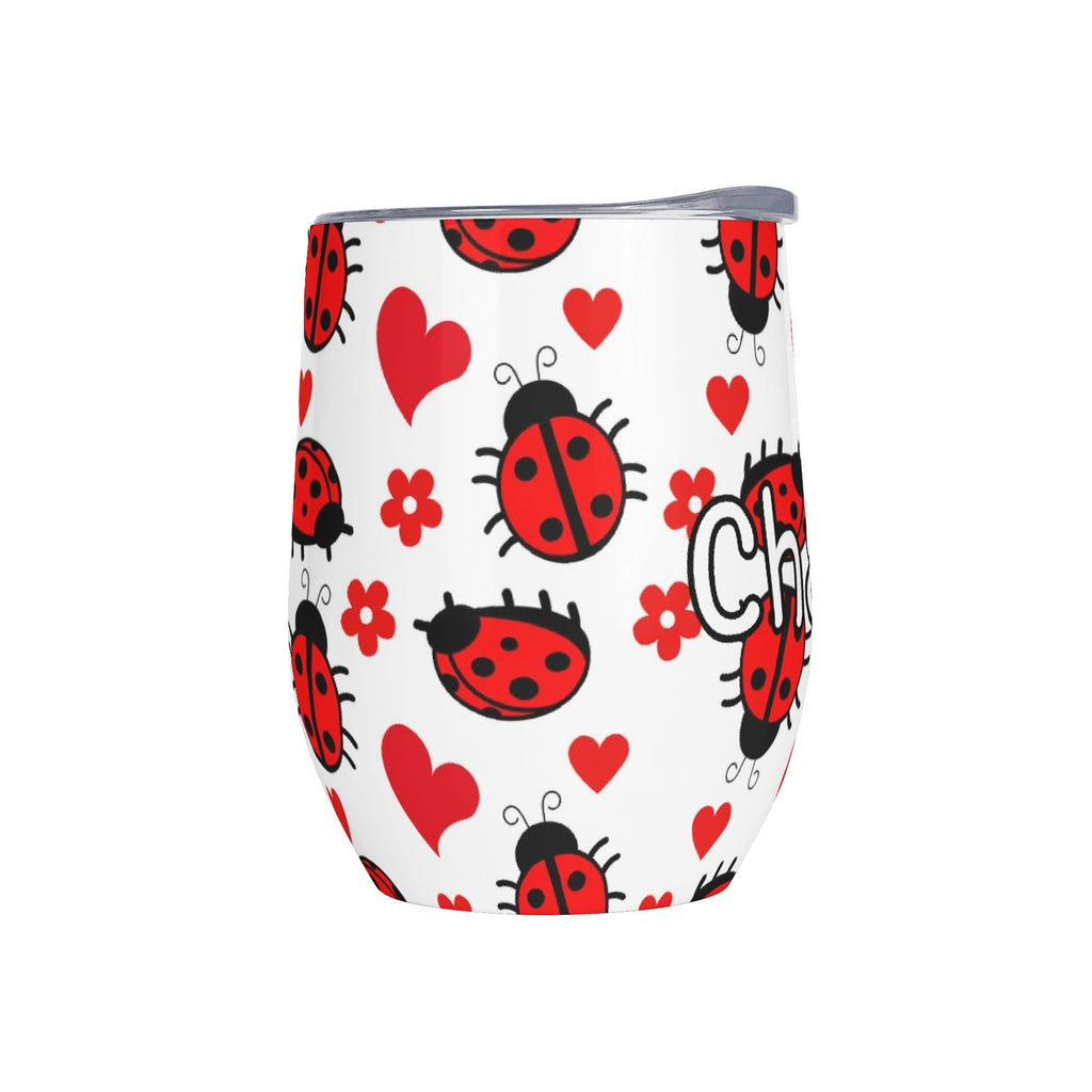 Personalised Ladybug Hearts 12oz Wine Tumbler / Travel Mug Personalised Wine Tumbler / Travel Mug animal Printed Offshore