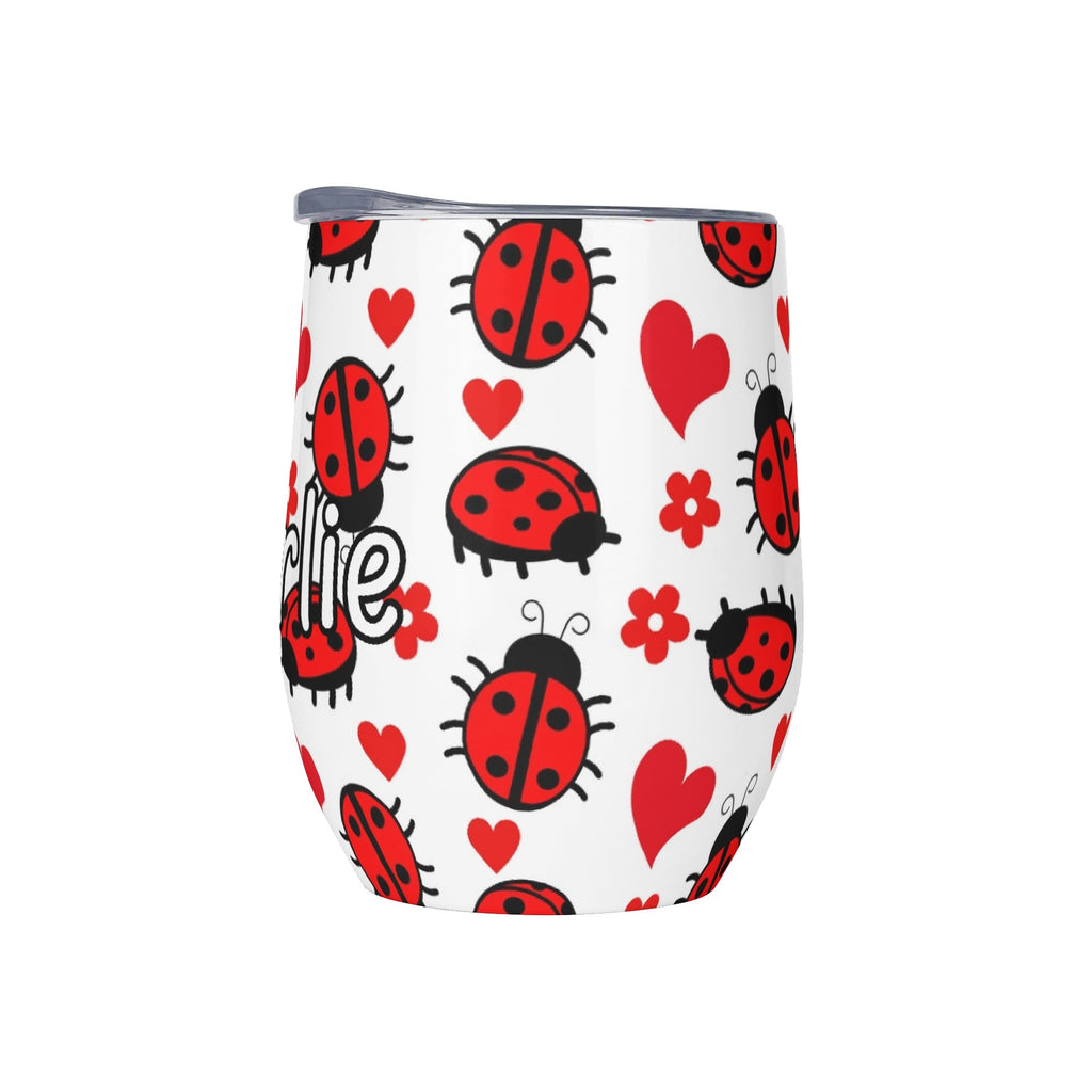 Personalised Ladybug Hearts 12oz Wine Tumbler / Travel Mug Personalised Wine Tumbler / Travel Mug animal Printed Offshore