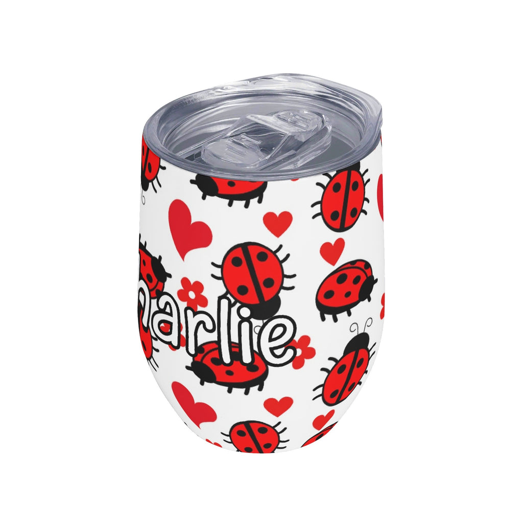 Personalised Ladybug Hearts 12oz Wine Tumbler / Travel Mug Personalised Wine Tumbler / Travel Mug animal Printed Offshore