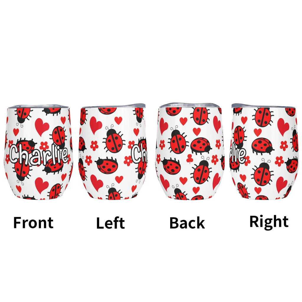 Personalised Ladybug Hearts 12oz Wine Tumbler / Travel Mug Personalised Wine Tumbler / Travel Mug animal Printed Offshore