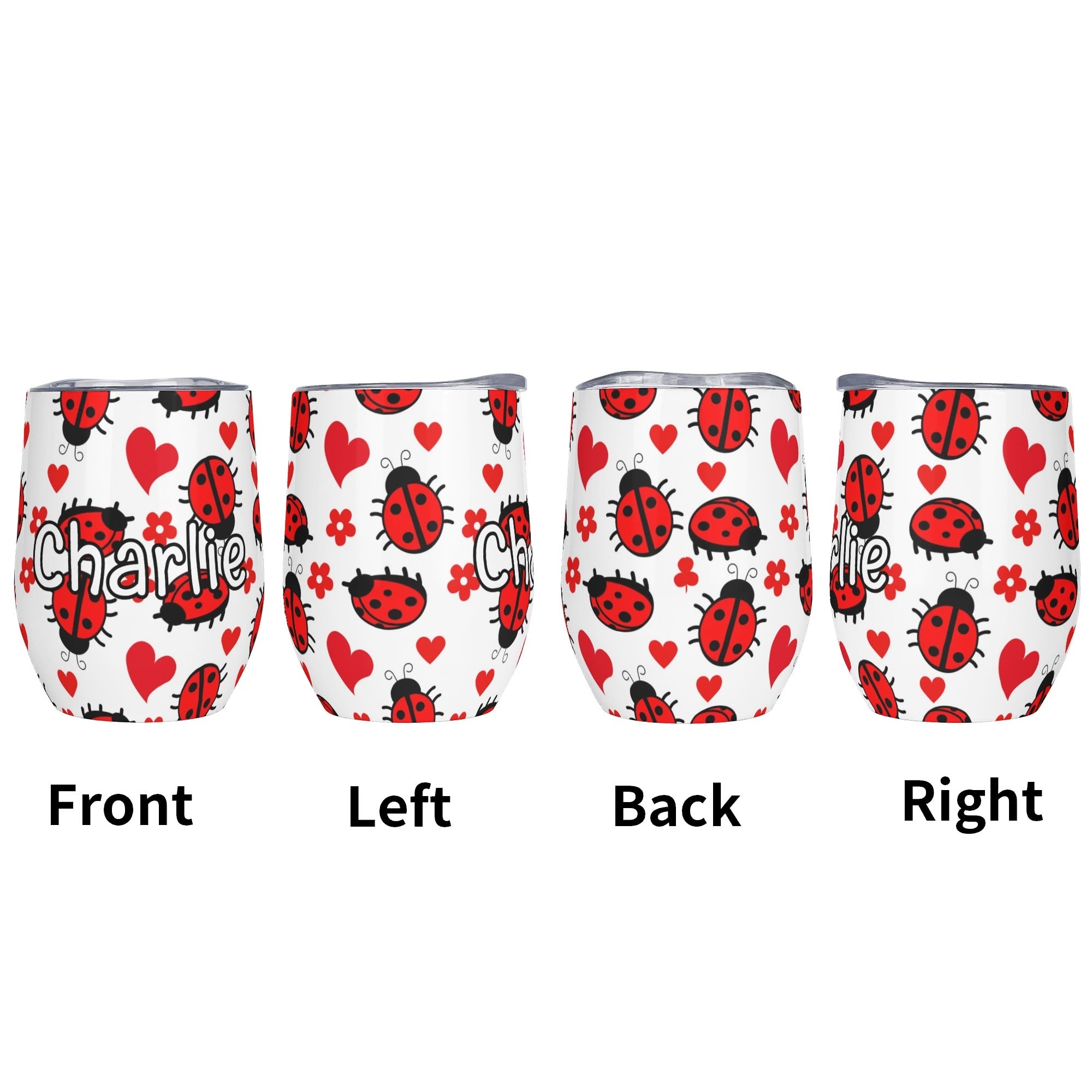 Personalised Ladybug Hearts 12oz Wine Tumbler / Travel Mug Personalised Wine Tumbler / Travel Mug animal Printed Offshore