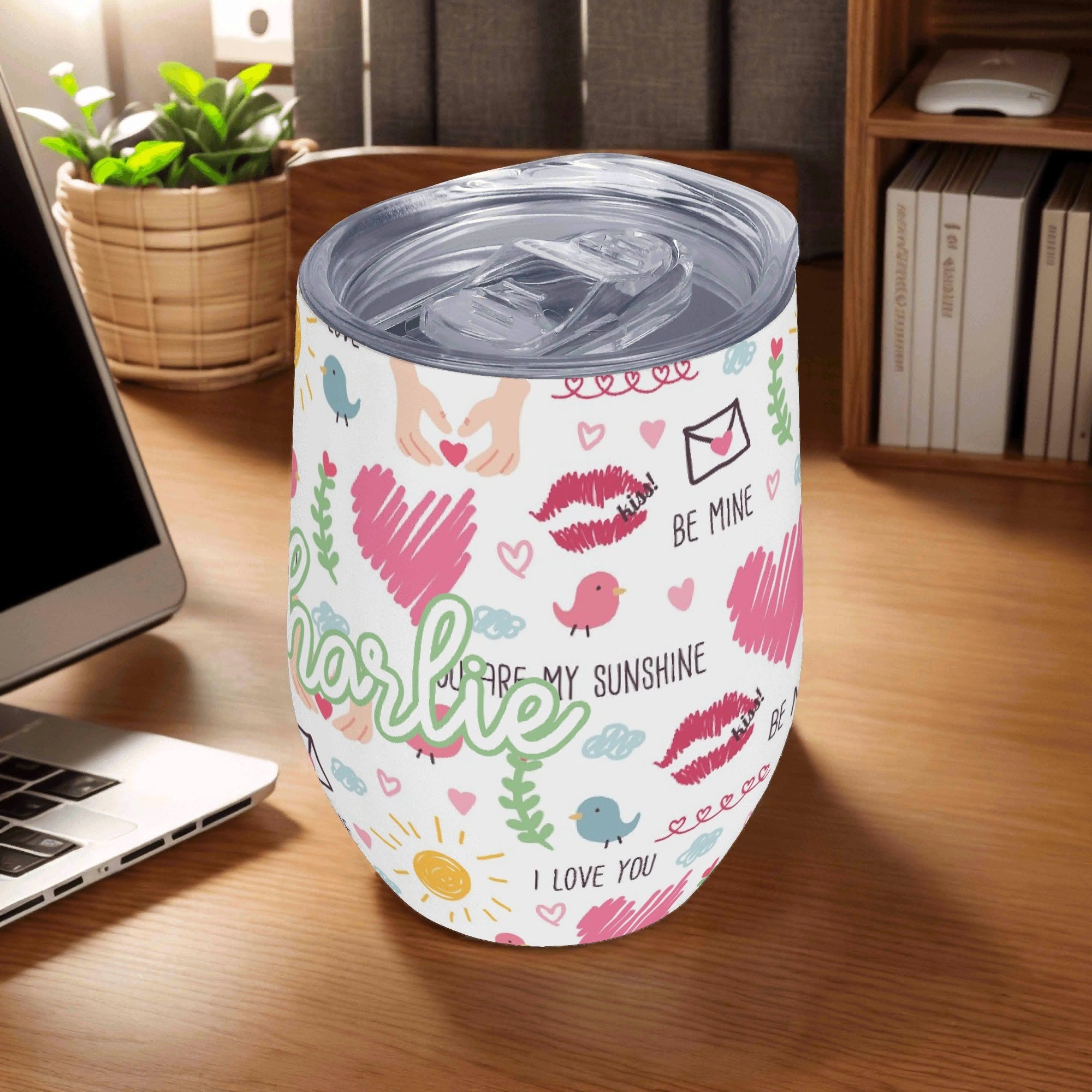 Personalised Valentine 12oz Wine Tumbler / Travel Mug Personalised Wine Tumbler / Travel Mug Love Printed Offshore