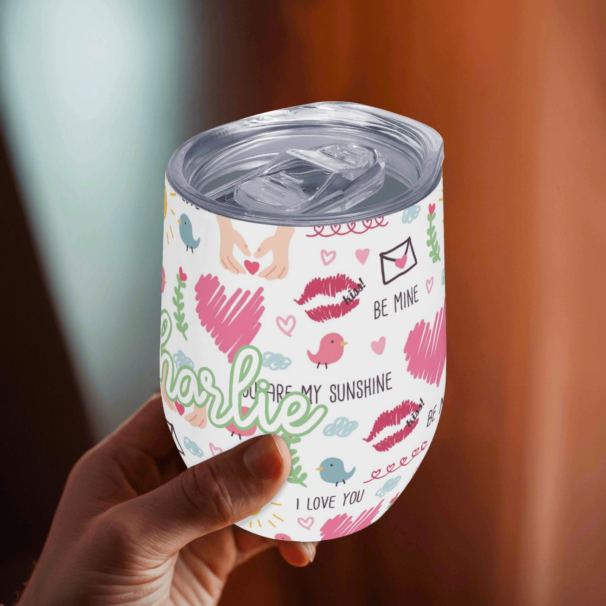 Personalised Valentine 12oz Wine Tumbler / Travel Mug Personalised Wine Tumbler / Travel Mug Love Printed Offshore