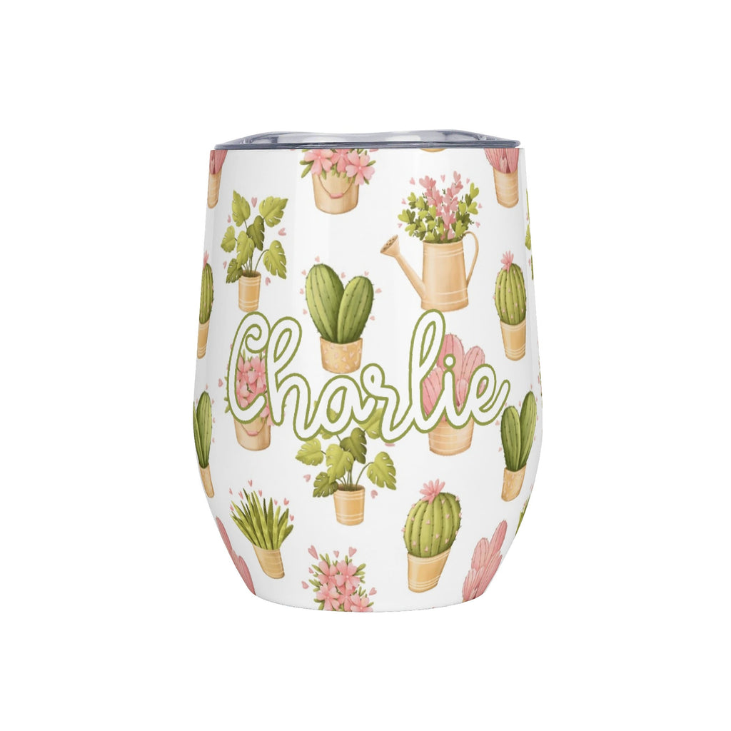 Personalised Cactus Plants In Pots 12oz Wine Tumbler / Travel Mug Default Title Personalised Wine Tumbler / Travel Mug Plants Printed Offshore