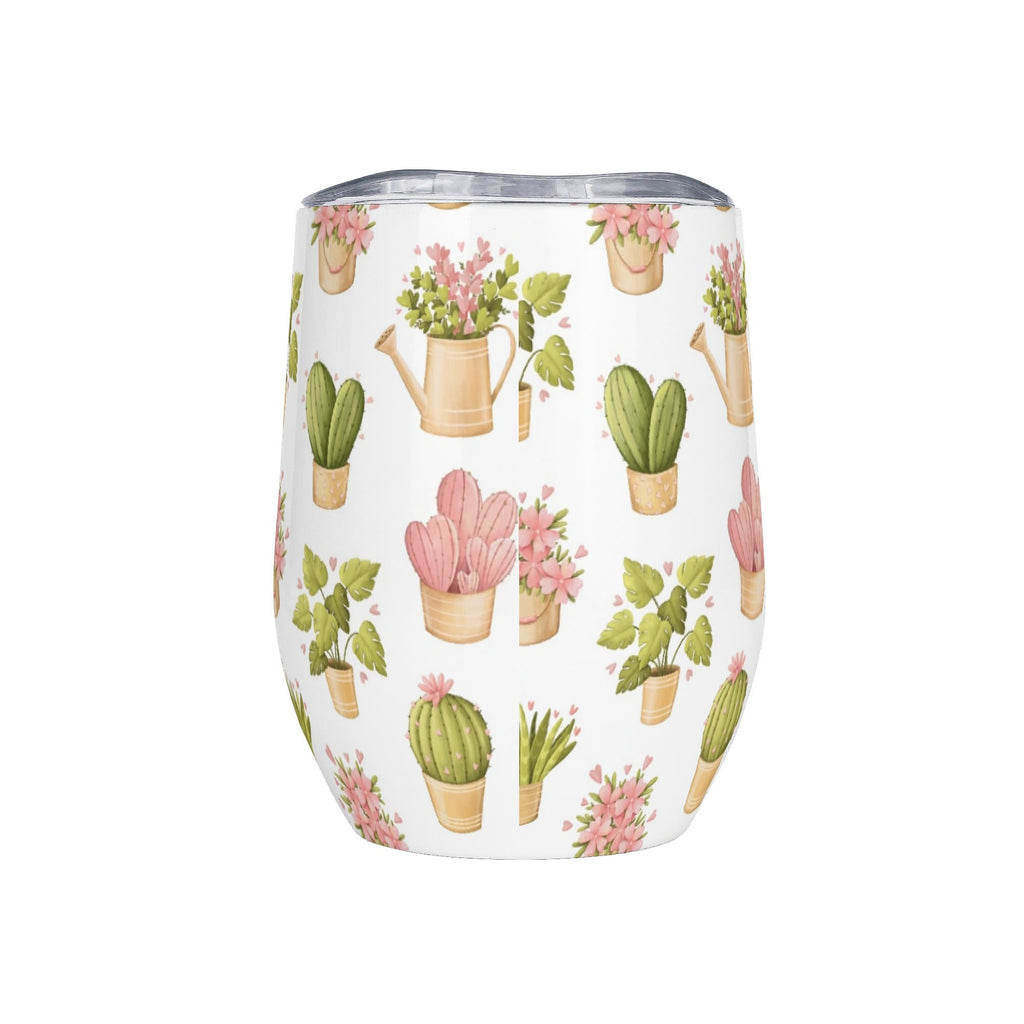 Personalised Cactus Plants In Pots 12oz Wine Tumbler / Travel Mug Personalised Wine Tumbler / Travel Mug Plants Printed Offshore