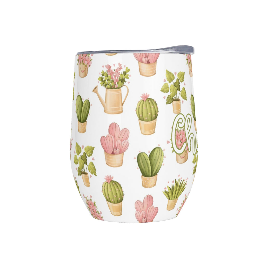 Personalised Cactus Plants In Pots 12oz Wine Tumbler / Travel Mug Personalised Wine Tumbler / Travel Mug Plants Printed Offshore