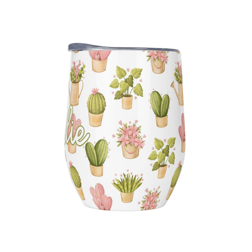 Personalised Cactus Plants In Pots 12oz Wine Tumbler / Travel Mug Personalised Wine Tumbler / Travel Mug Plants Printed Offshore