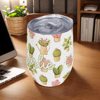 Personalised Cactus Plants In Pots 12oz Wine Tumbler / Travel Mug Personalised Wine Tumbler / Travel Mug Plants Printed Offshore