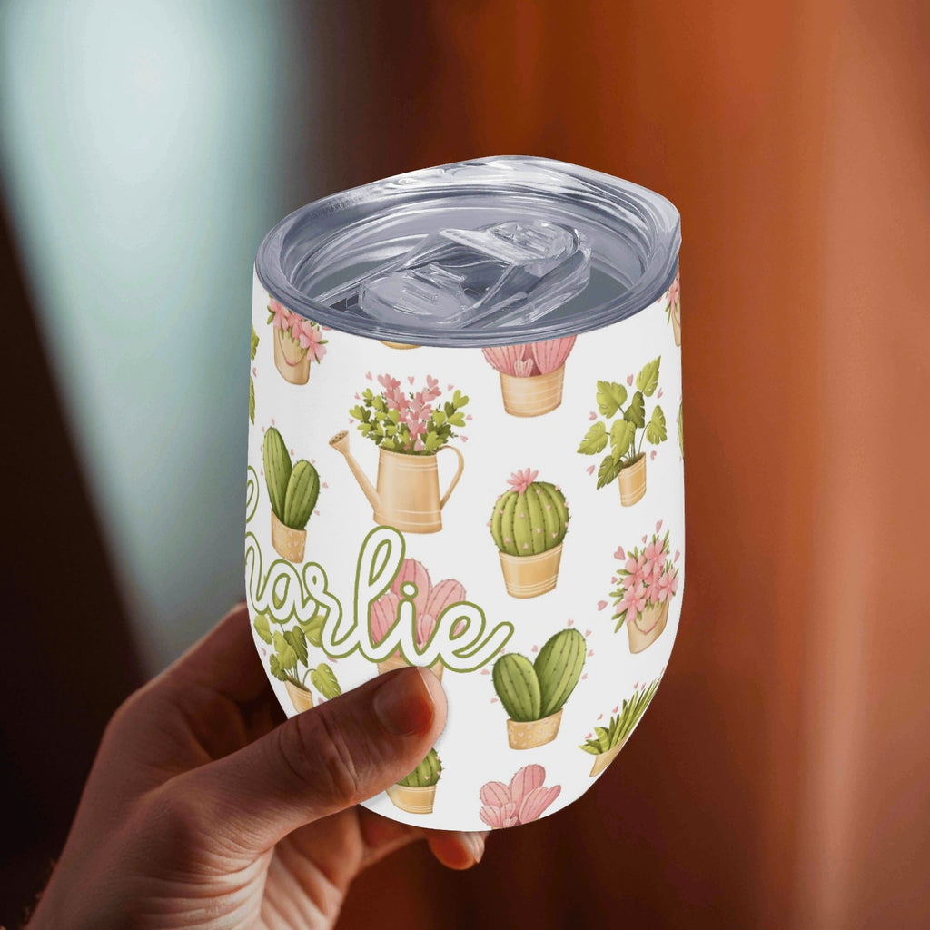 Personalised Cactus Plants In Pots 12oz Wine Tumbler / Travel Mug Personalised Wine Tumbler / Travel Mug Plants Printed Offshore