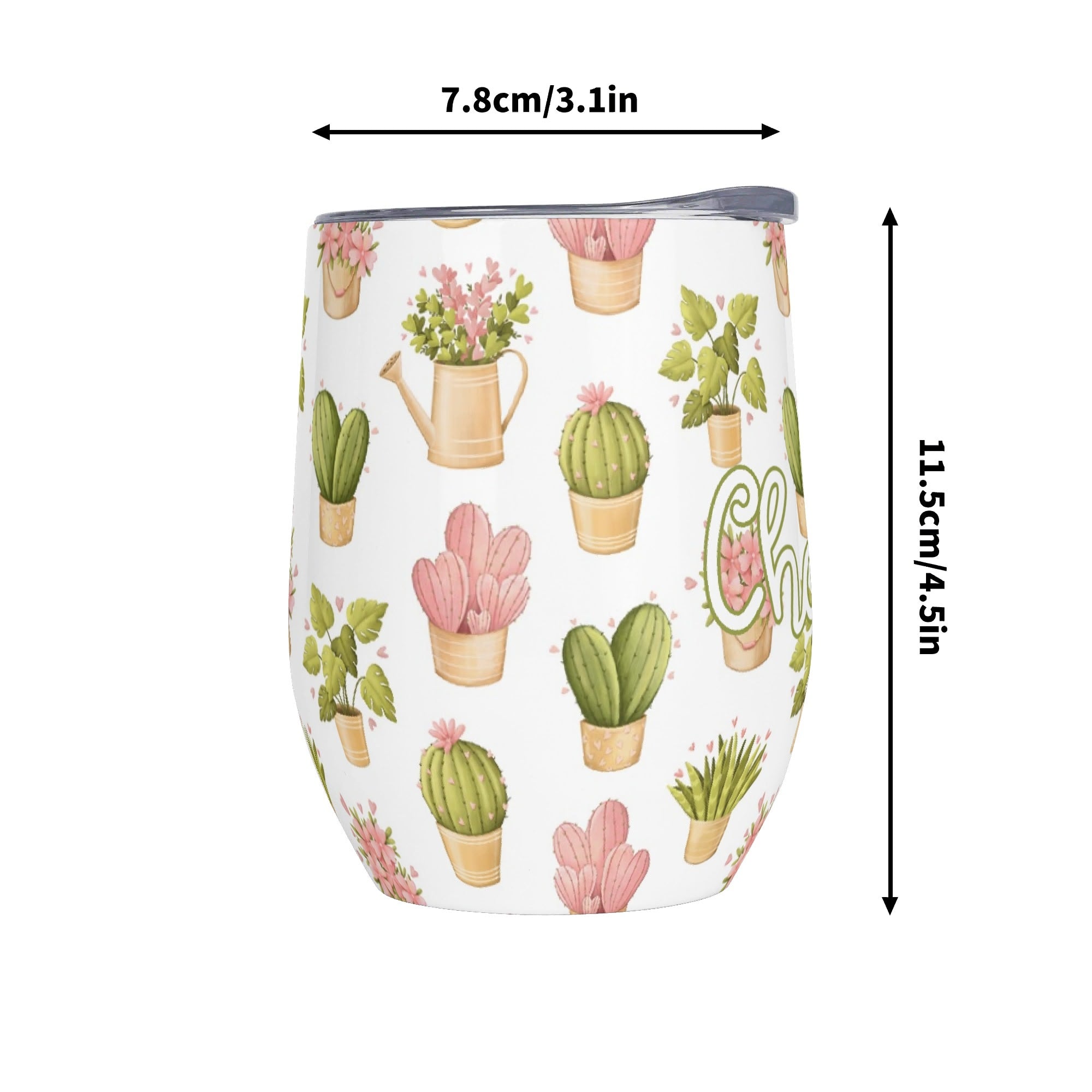 Personalised Cactus Plants In Pots 12oz Wine Tumbler / Travel Mug Personalised Wine Tumbler / Travel Mug Plants Printed Offshore