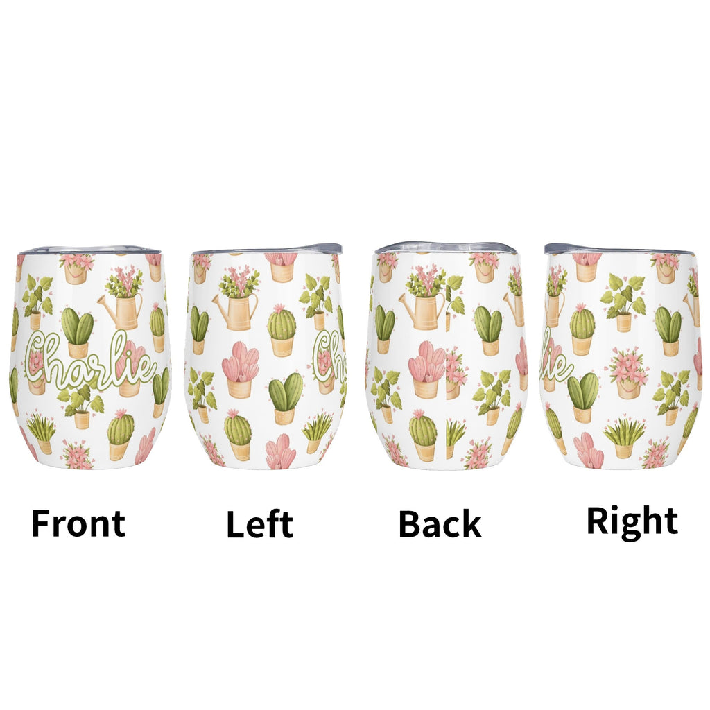 Personalised Cactus Plants In Pots 12oz Wine Tumbler / Travel Mug Personalised Wine Tumbler / Travel Mug Plants Printed Offshore