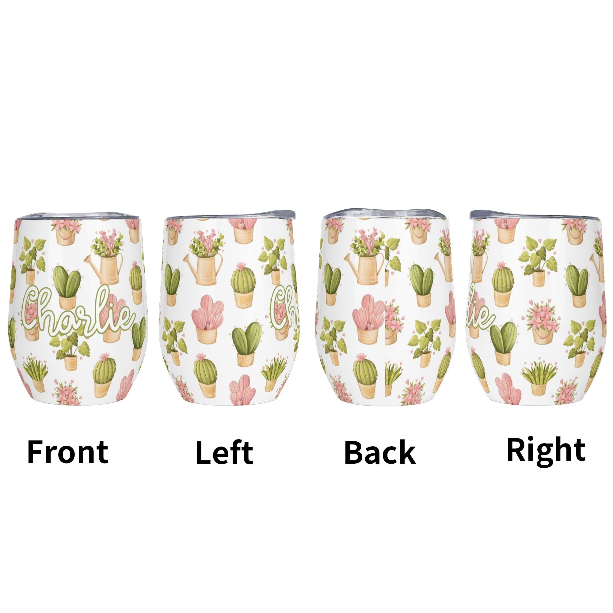 Personalised Cactus Plants In Pots 12oz Wine Tumbler / Travel Mug Personalised Wine Tumbler / Travel Mug Plants Printed Offshore