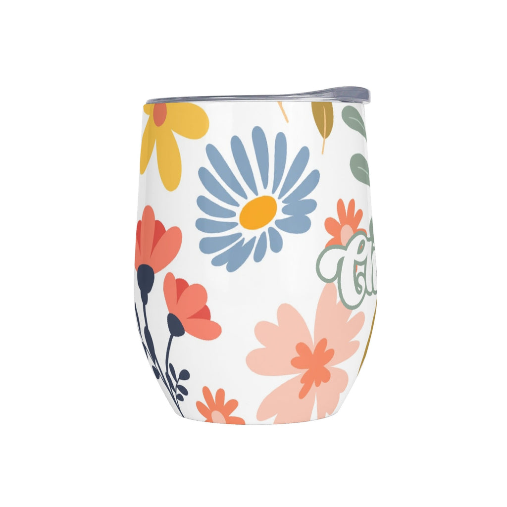 Personalised Cute Boho Flowers 12oz Wine Tumbler / Travel Mug Personalised Wine Tumbler / Travel Mug Plants Printed Offshore