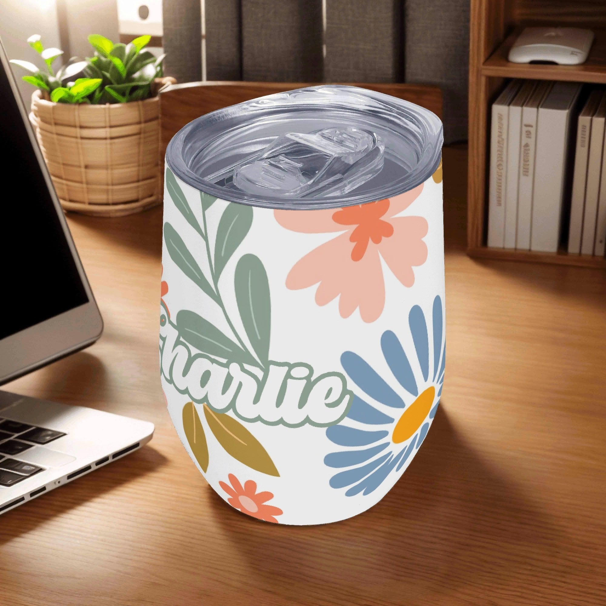 Personalised Cute Boho Flowers 12oz Wine Tumbler / Travel Mug Personalised Wine Tumbler / Travel Mug Plants Printed Offshore