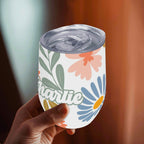 Personalised Cute Boho Flowers 12oz Wine Tumbler / Travel Mug Personalised Wine Tumbler / Travel Mug Plants Printed Offshore