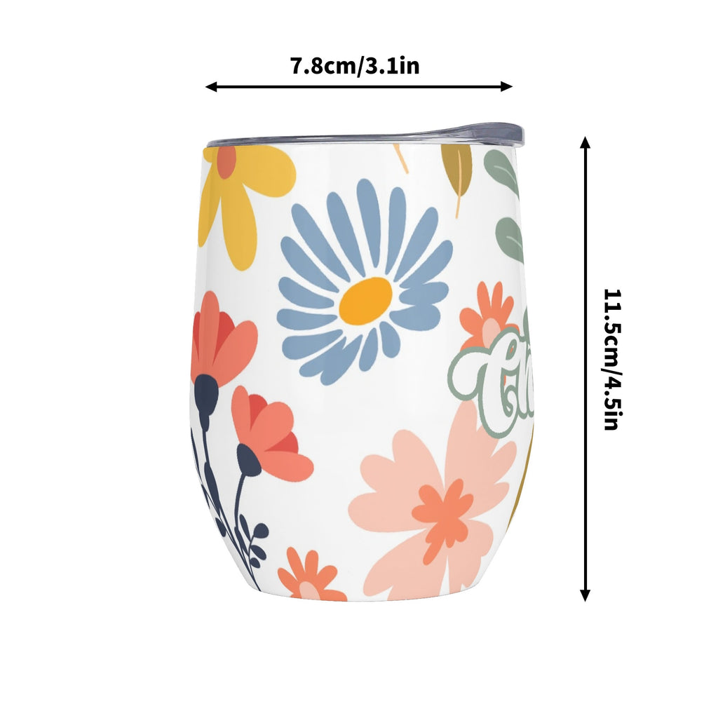 Personalised Cute Boho Flowers 12oz Wine Tumbler / Travel Mug Personalised Wine Tumbler / Travel Mug Plants Printed Offshore