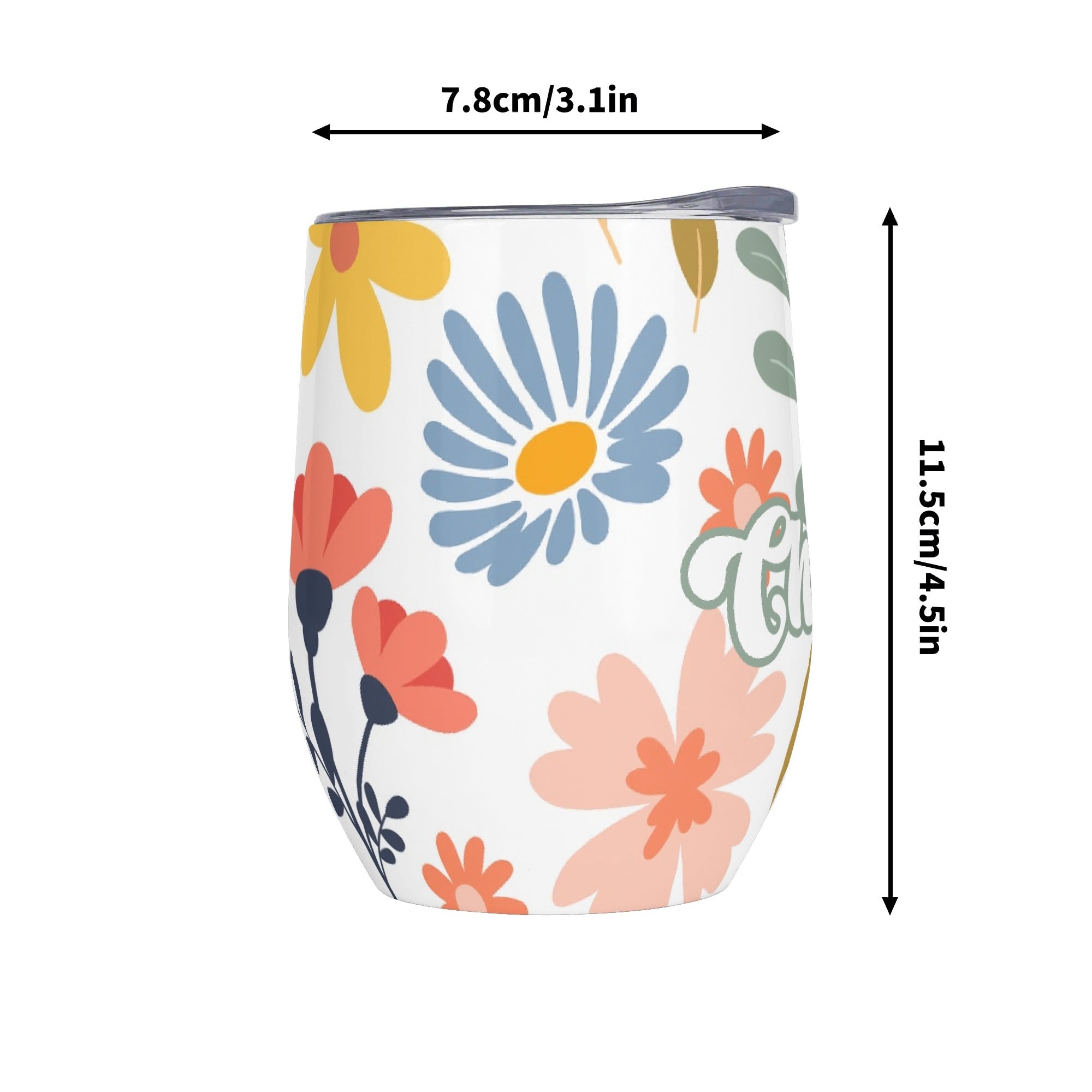 Personalised Cute Boho Flowers 12oz Wine Tumbler / Travel Mug Personalised Wine Tumbler / Travel Mug Plants Printed Offshore