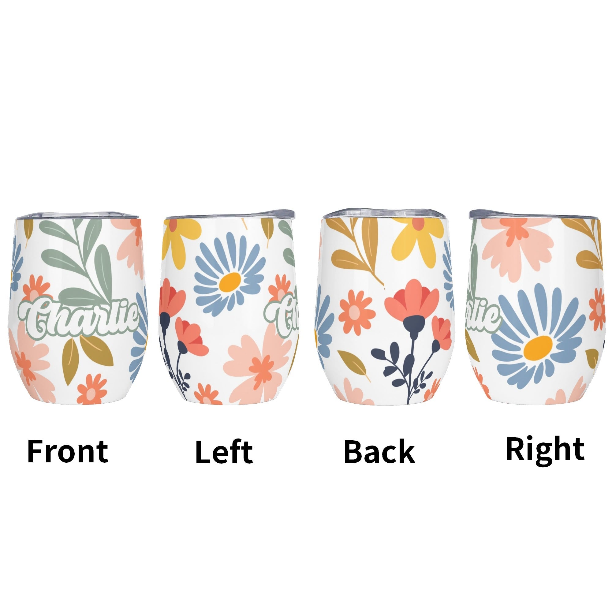 Personalised Cute Boho Flowers 12oz Wine Tumbler / Travel Mug Personalised Wine Tumbler / Travel Mug Plants Printed Offshore