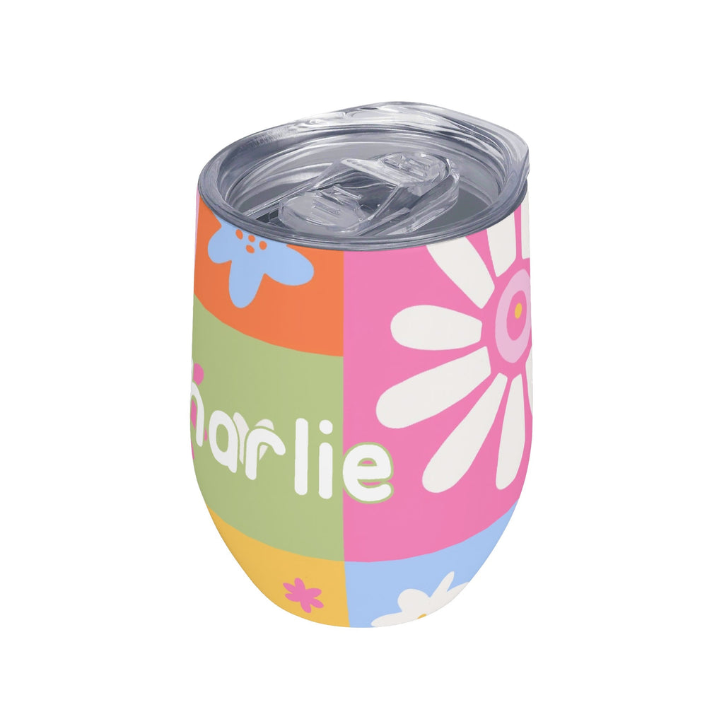 Personalised Patchwork Flowers 12oz Wine Tumbler / Travel Mug Personalised Wine Tumbler / Travel Mug Printed Offshore