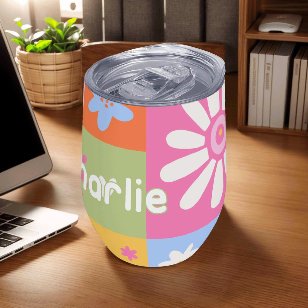 Personalised Patchwork Flowers 12oz Wine Tumbler / Travel Mug Personalised Wine Tumbler / Travel Mug Printed Offshore