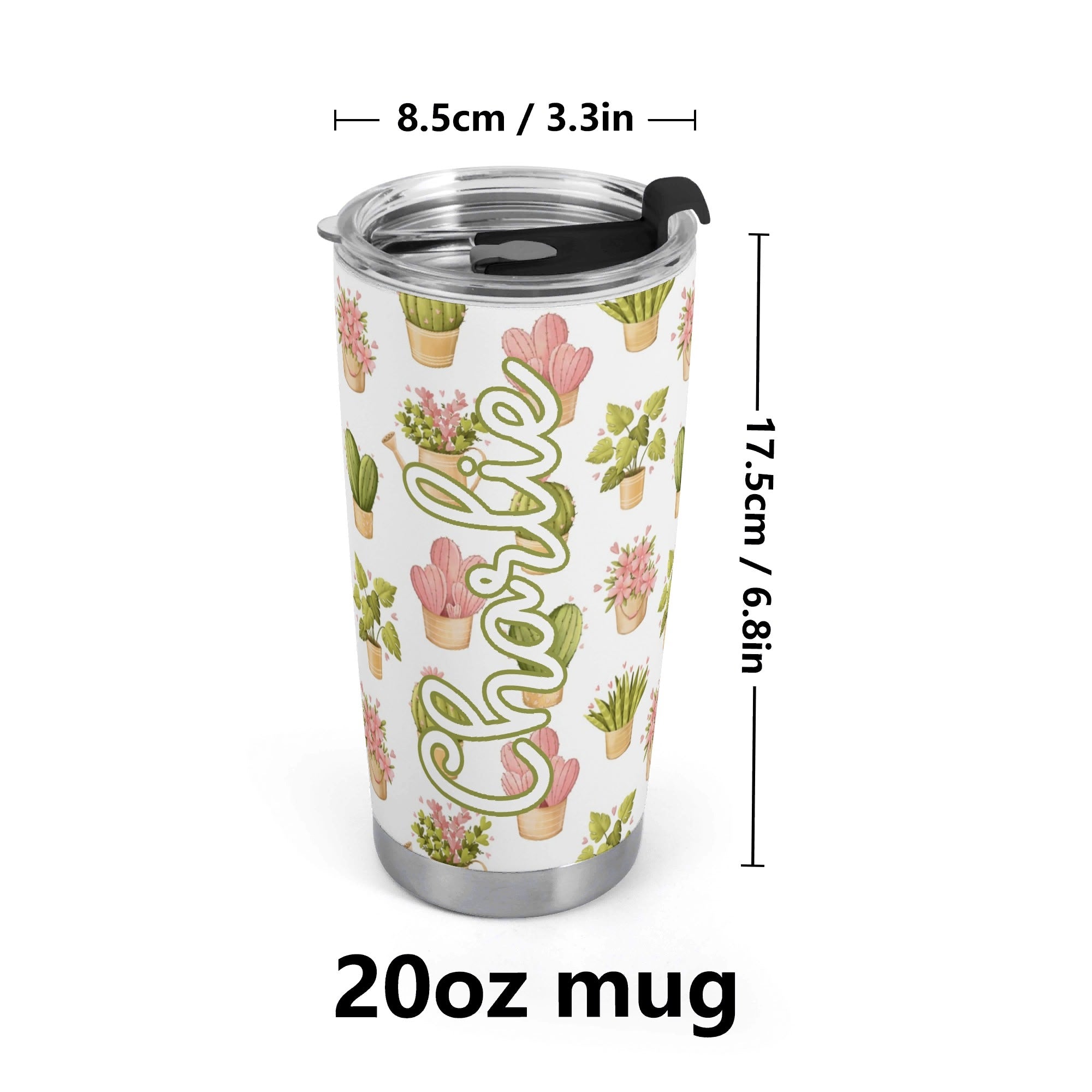Personalised Cactus Plants In Pots Stainless Steel 20oz Travel Mug Personalised 20oz Travel Mug Plants Printed Offshore