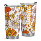 Personalised Retro Orange Flowers Stainless Steel 20oz Travel Mug Personalised 20oz Travel Mug Plants Printed Offshore Retro