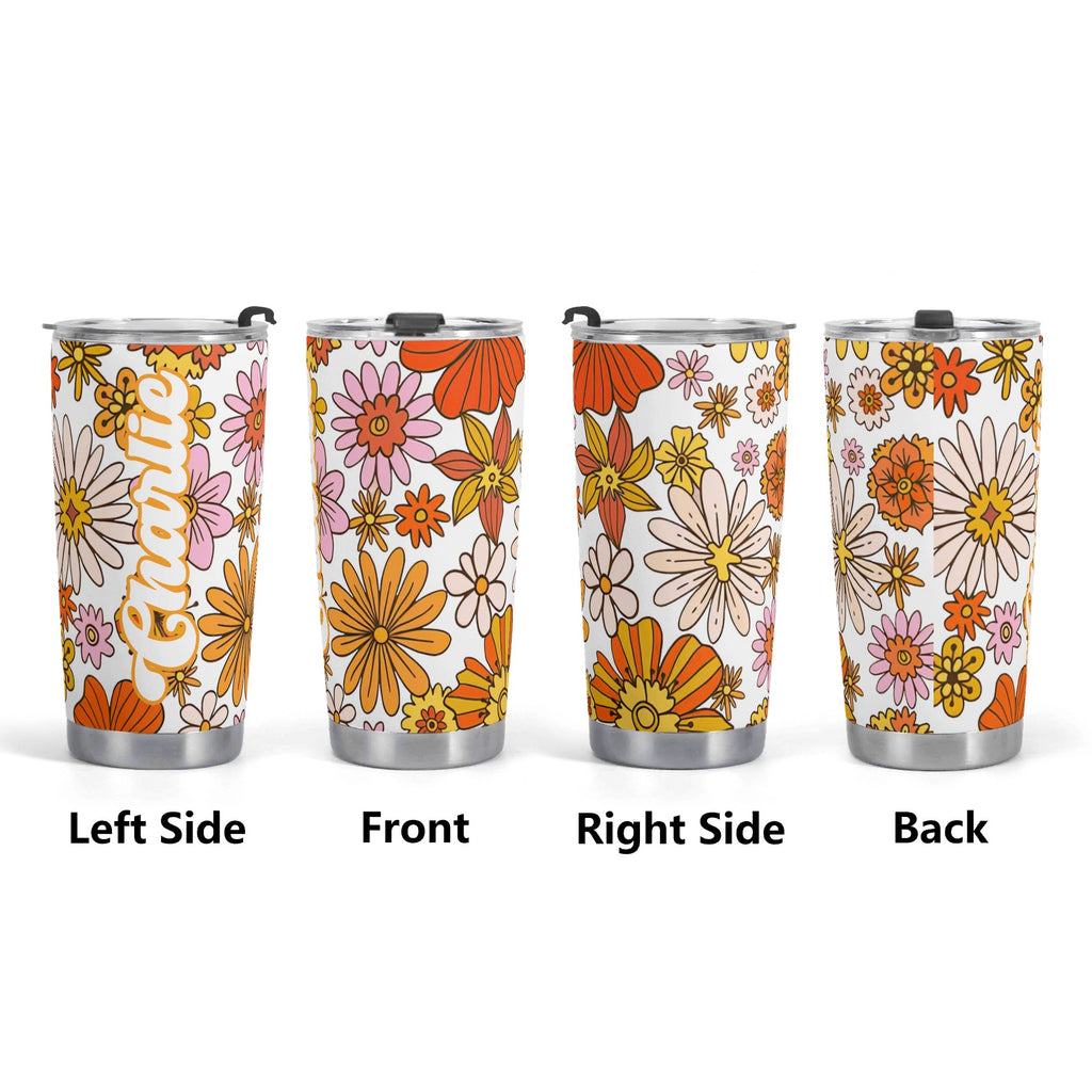 Personalised Retro Orange Flowers Stainless Steel 20oz Travel Mug Personalised 20oz Travel Mug Plants Printed Offshore Retro