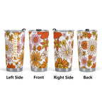 Personalised Retro Orange Flowers Stainless Steel 20oz Travel Mug Personalised 20oz Travel Mug Plants Printed Offshore Retro