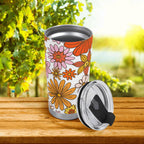 Personalised Retro Orange Flowers Stainless Steel 20oz Travel Mug Personalised 20oz Travel Mug Plants Printed Offshore Retro