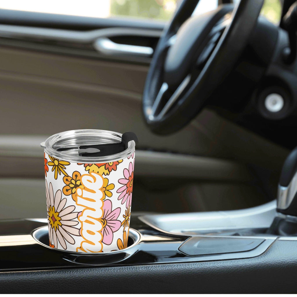 Personalised Retro Orange Flowers Stainless Steel 20oz Travel Mug Personalised 20oz Travel Mug Plants Printed Offshore Retro