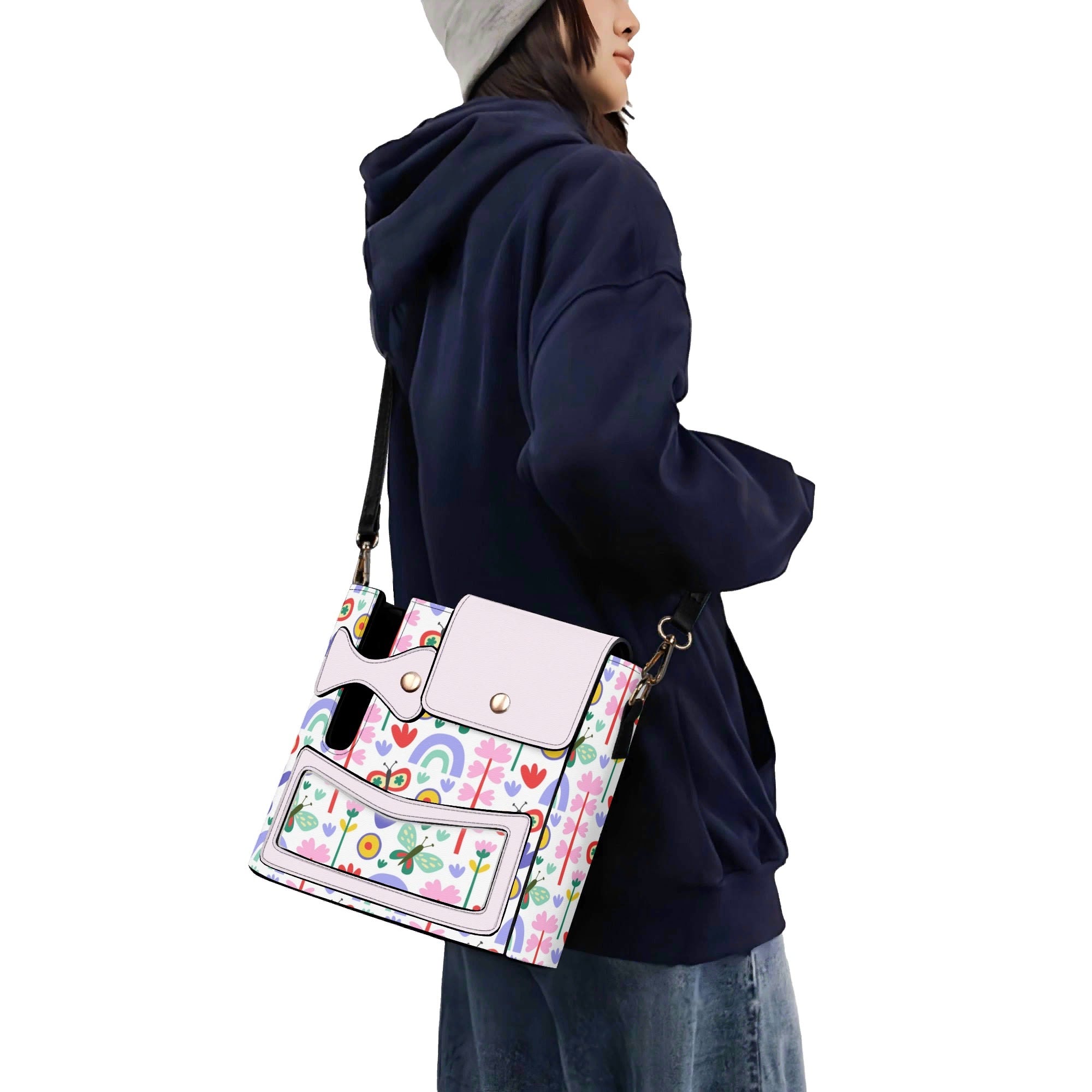 Butterflies And Rainbows Crossbody Water Bottle Storage Bag Water Bottle Storage Handbag Printed Offshore