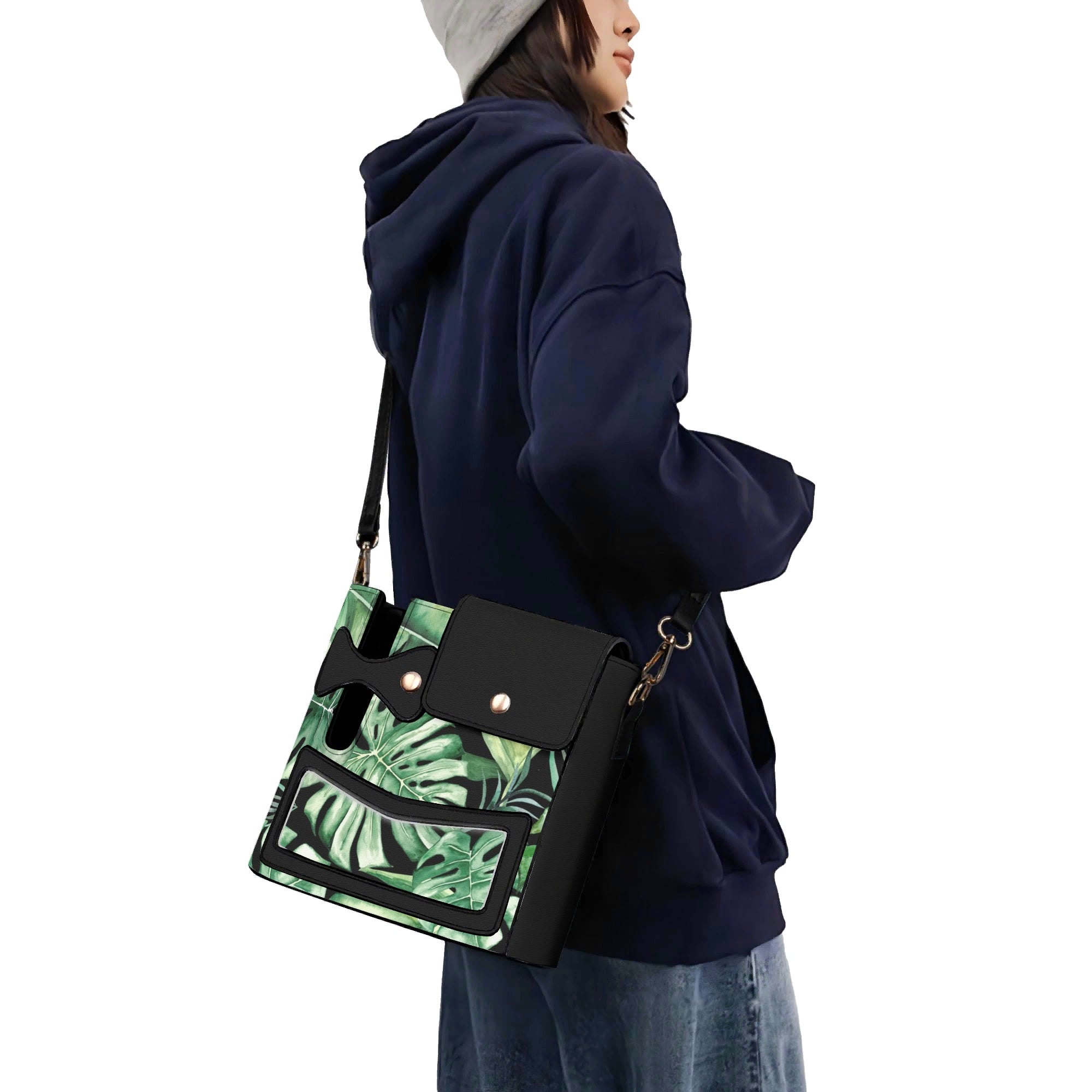 Jungle Leaves Crossbody Water Bottle Storage Bag Water Bottle Storage Handbag Plants Printed Offshore