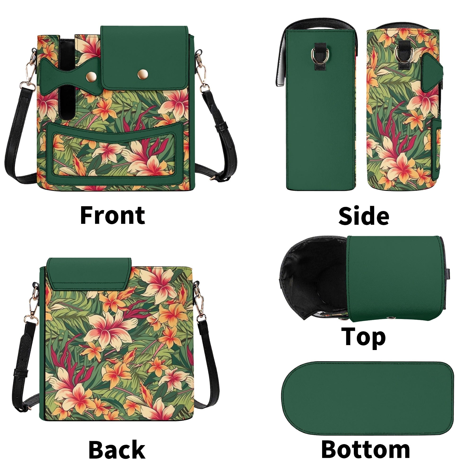 Vintage Hawaiian Floral Crossbody Water Bottle Storage Bag Water Bottle Storage Handbag Plants Printed Offshore