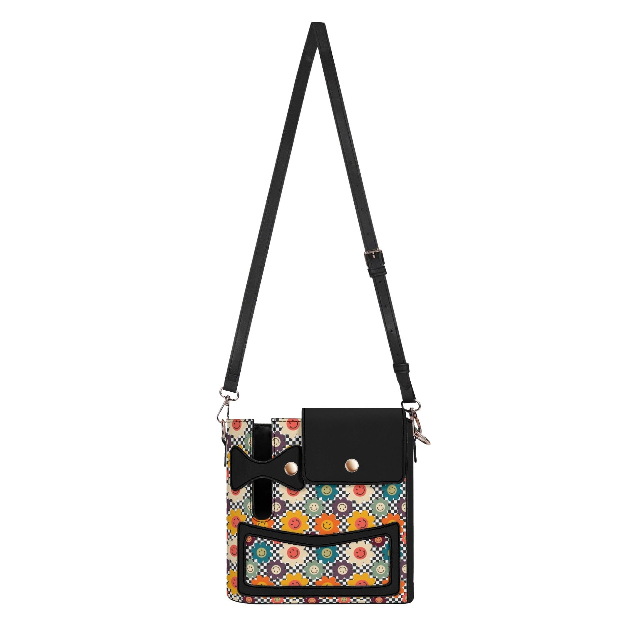 Happy Retro Flowers Crossbody Water Bottle Storage Bag Water Bottle Storage Handbag Printed Offshore Retro