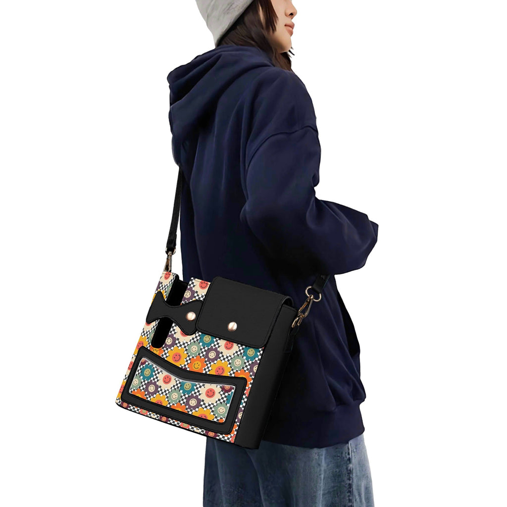 Happy Retro Flowers Crossbody Water Bottle Storage Bag Water Bottle Storage Handbag Printed Offshore Retro