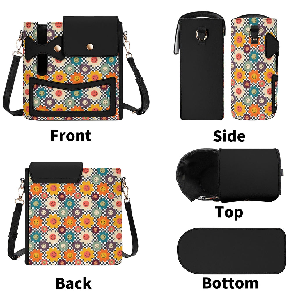 Happy Retro Flowers Crossbody Water Bottle Storage Bag Water Bottle Storage Handbag Printed Offshore Retro