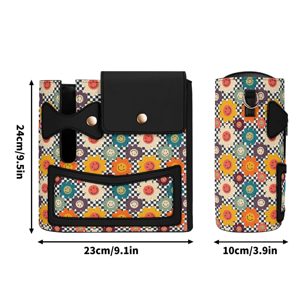 Happy Retro Flowers Crossbody Water Bottle Storage Bag Water Bottle Storage Handbag Printed Offshore Retro