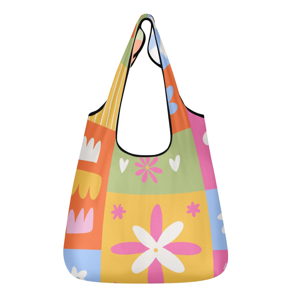 Flower Patchwork 3 Pack of Foldable Shopping Bags Default Title 3-Pack Shopping Bags Plants Printed Offshore