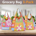 Flower Patchwork 3 Pack of Foldable Shopping Bags 3-Pack Shopping Bags Plants Printed Offshore