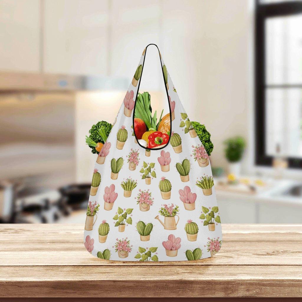 Cactus Pots And Flowers 3 Pack of Foldable Shopping Bags 3-Pack Shopping Bags Plants Printed Offshore