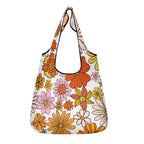 Retro Orange Flower 3 Pack of Foldable Shopping Bags Default Title 3-Pack Shopping Bags Plants Printed Offshore