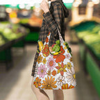 Retro Orange Flower 3 Pack of Foldable Shopping Bags 3-Pack Shopping Bags Plants Printed Offshore