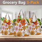 Retro Orange Flower 3 Pack of Foldable Shopping Bags 3-Pack Shopping Bags Plants Printed Offshore