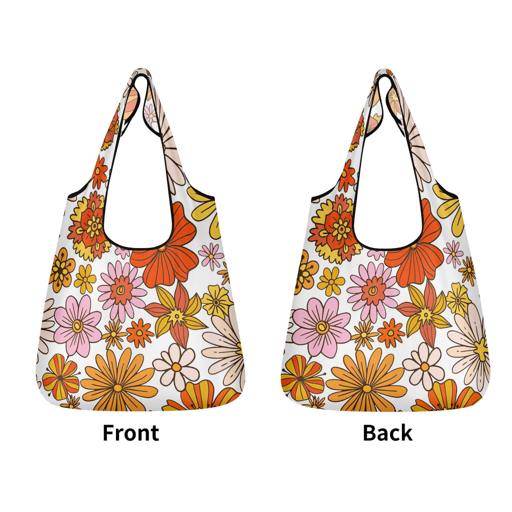 Retro Orange Flower 3 Pack of Foldable Shopping Bags 3-Pack Shopping Bags Plants Printed Offshore