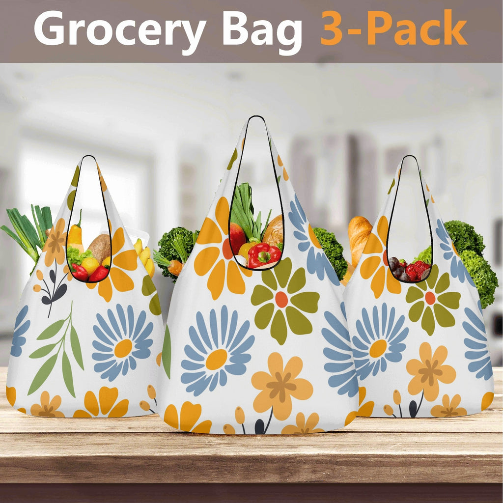 Boho Flowers 3 Pack of Foldable Shopping Bags 3-Pack Shopping Bags Plants Printed Offshore